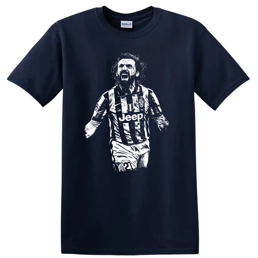 Retro soccer portrait design inspired by Andrea Pirlo on a T - Navy (Blue)