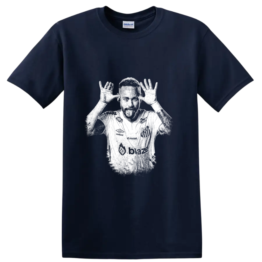 Retro soccer player portrait of Neymar Jr legend style T Shirt - Navy (Blue)