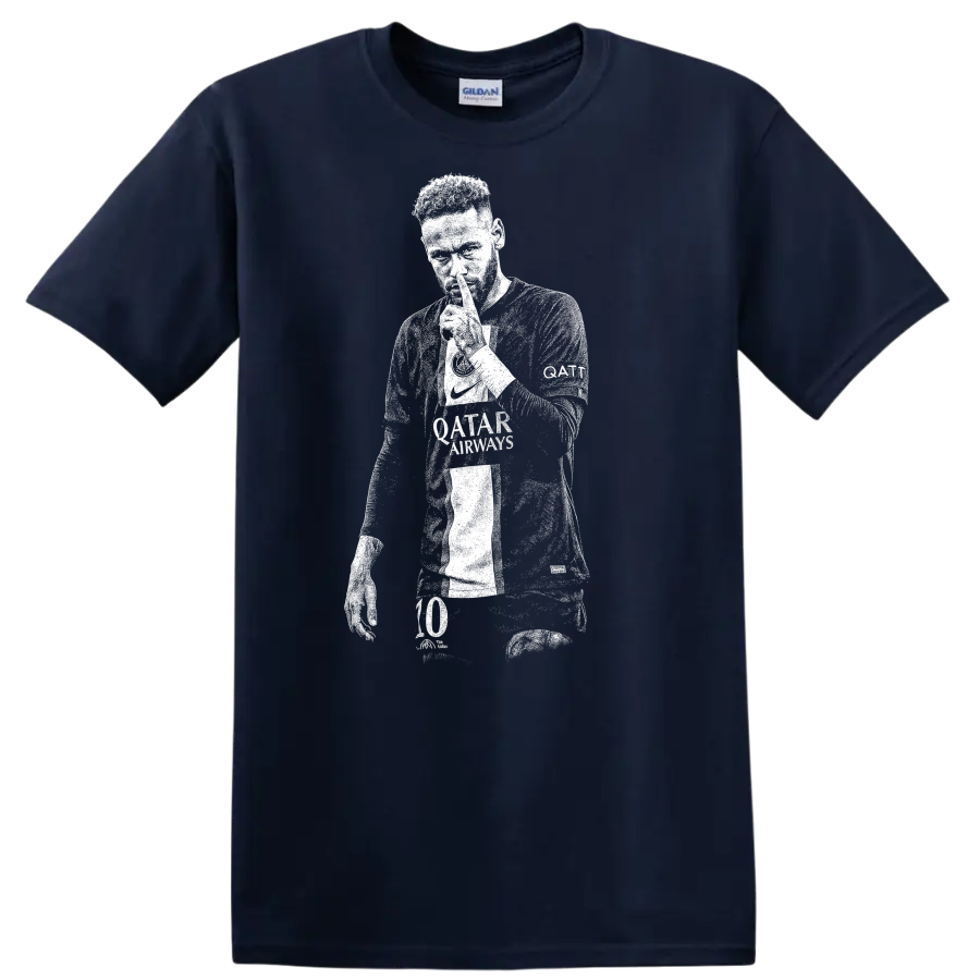 Retro soccer player portrait silhouette design inspired by Neymar Jr. T - Navy (Blue)
