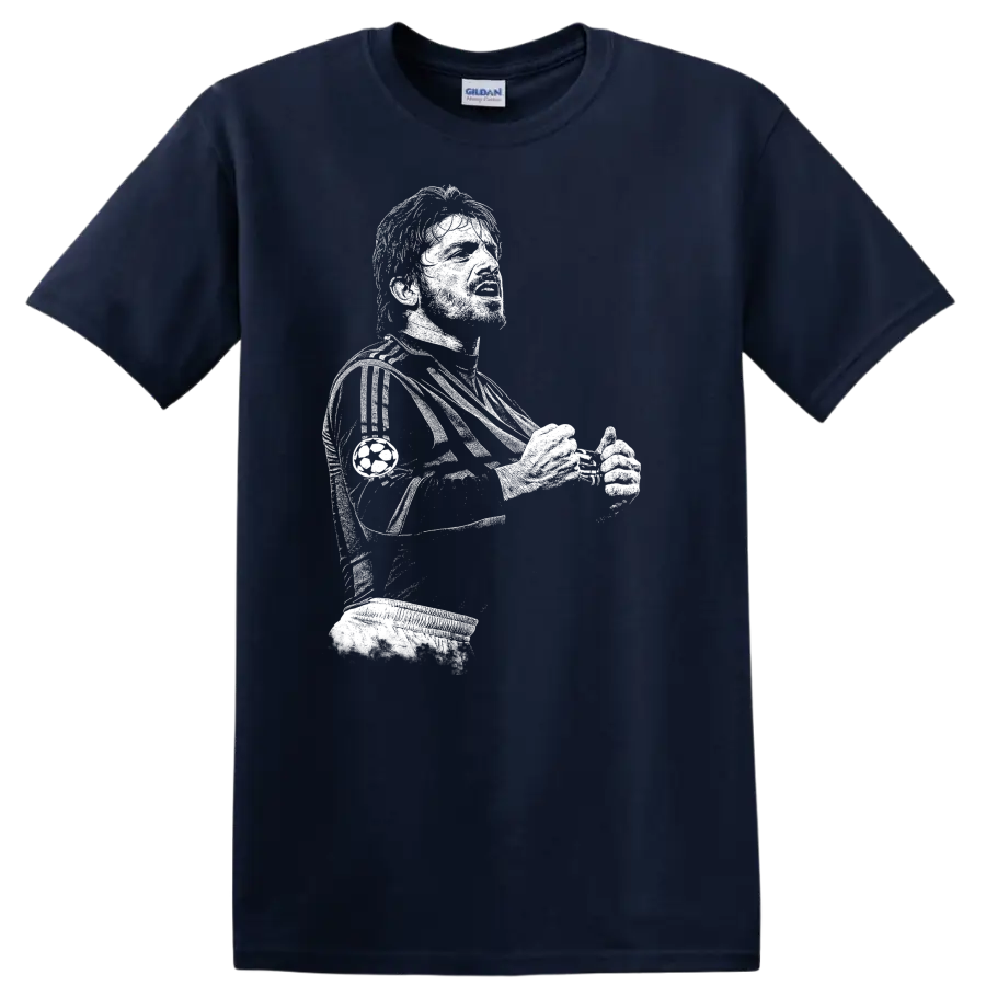 Retro black and white pixel portrait of Gennaro Gattuso soccer legend T - Navy (Blue)