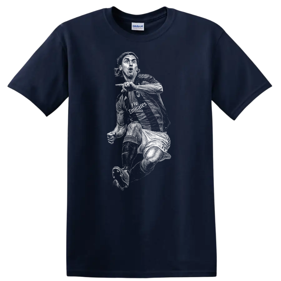 Retro soccer portrait of Zlatan Ibrahimović style graphic T - Navy (Blue)