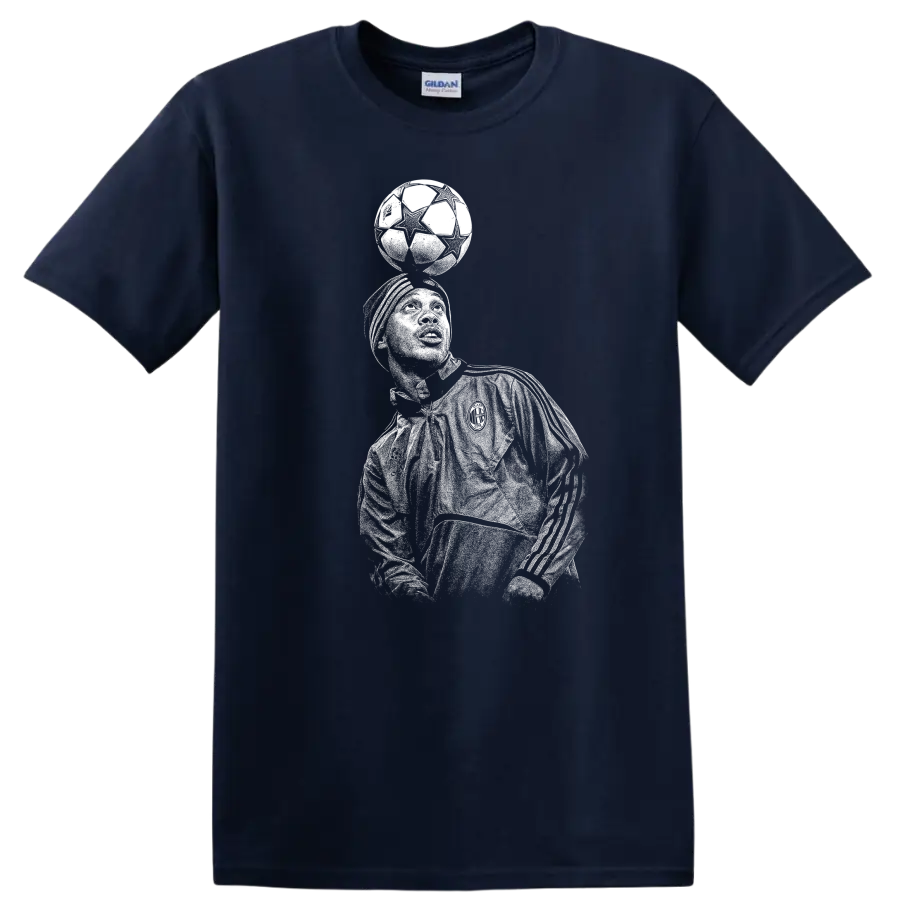 Retro soccer portrait of Ronaldo de Assis Moreira in legend style T - Navy (Blue)