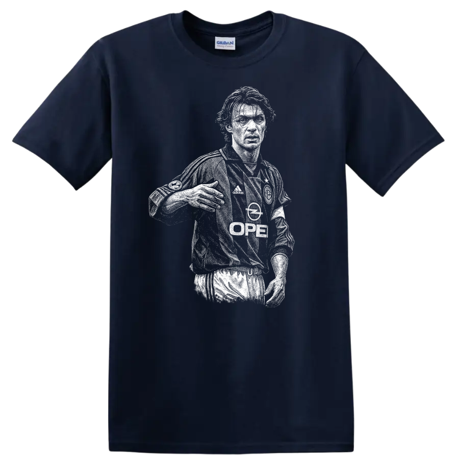 Retro soccer portrait of Paolo Cesare Maldini style graphic T - Navy (Blue)