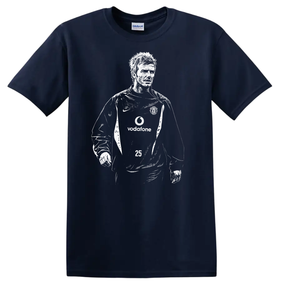 Black and white retro soccer player portrait graphic - Navy (Blue)