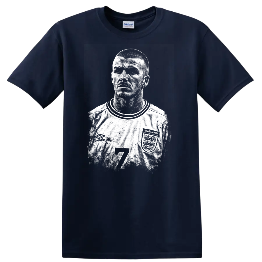 Retro soccer portrait David Beckham legend style T - Navy (Blue)