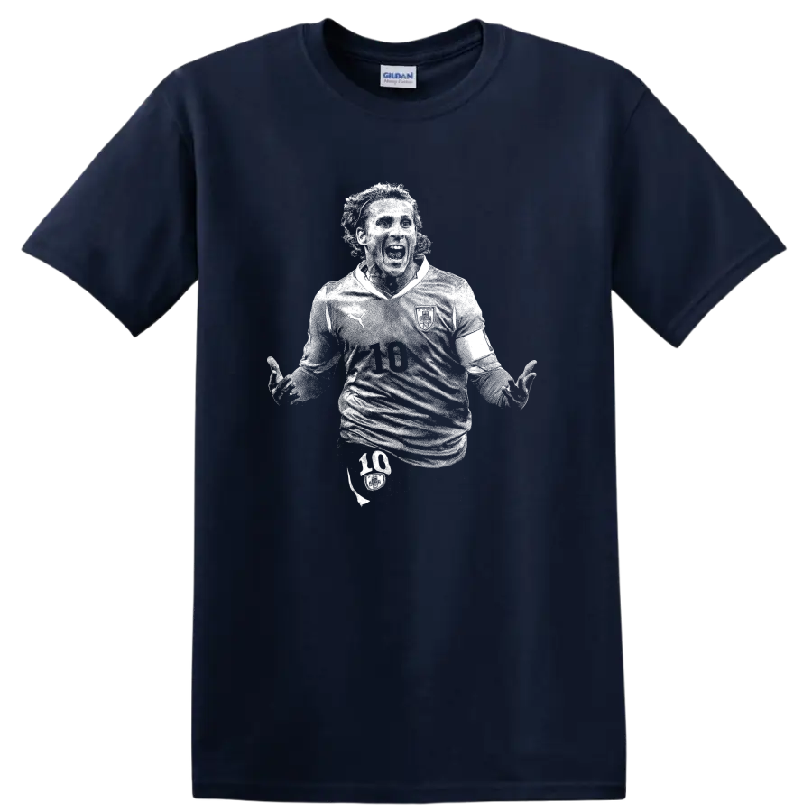 Retro soccer portrait silhouette inspired by Diego Forlán T - Navy (Blue)
