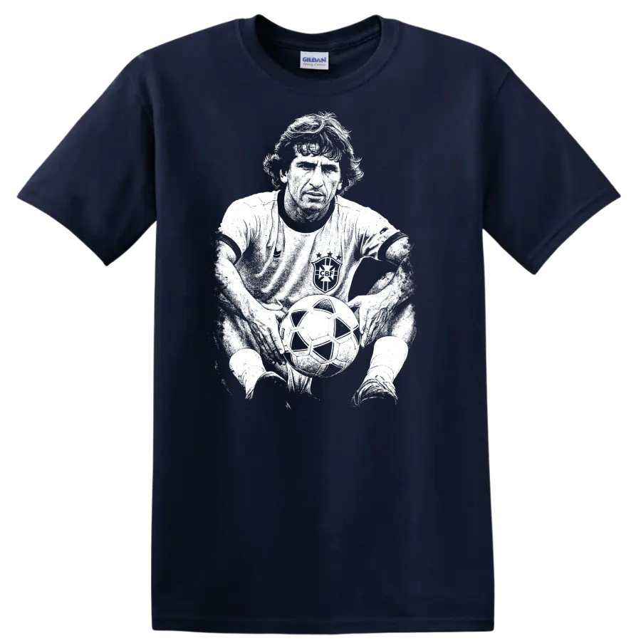Retro soccer legend portrait style graphic inspired by Arthur Antunes Coimbra on a T - Navy (Blue)