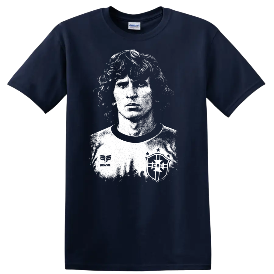 Retro soccer legend portrait of Arthur Antunes Coimbra black and white T shirt - Navy (Blue)
