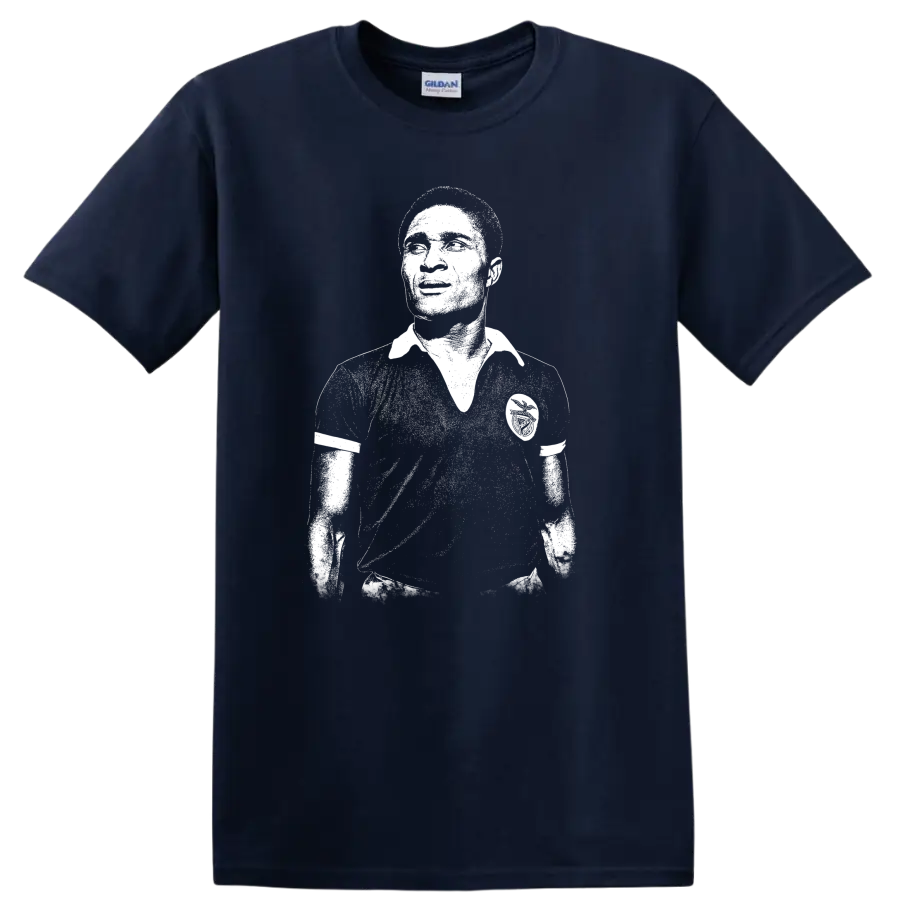Retro black-and-white soccer legend portrait of Eusébio da Silva Ferreira T - Navy (Blue)