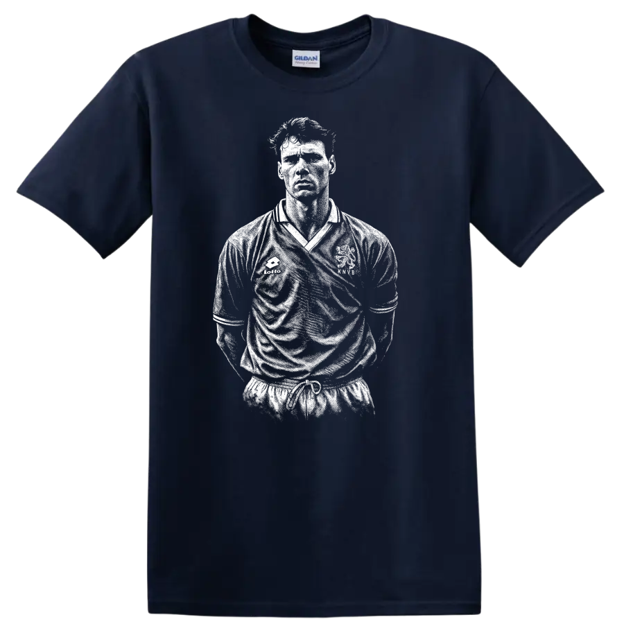 Retro black and white soccer portrait of Marco van Basten T - Navy (Blue)