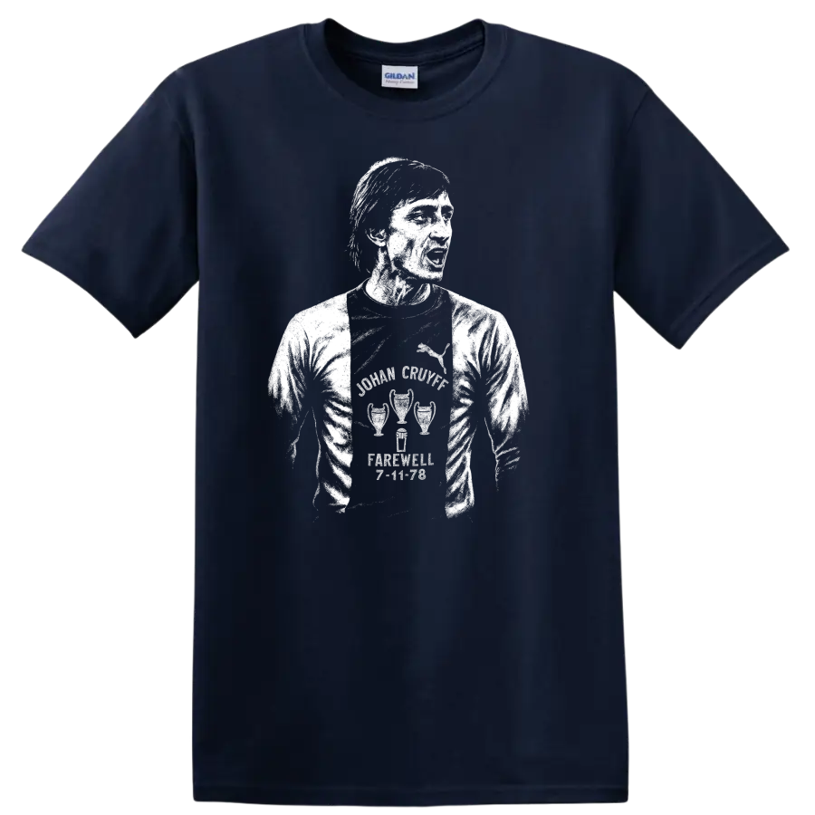 Retro black and white soccer legend portrait graphic T - Navy (Blue)