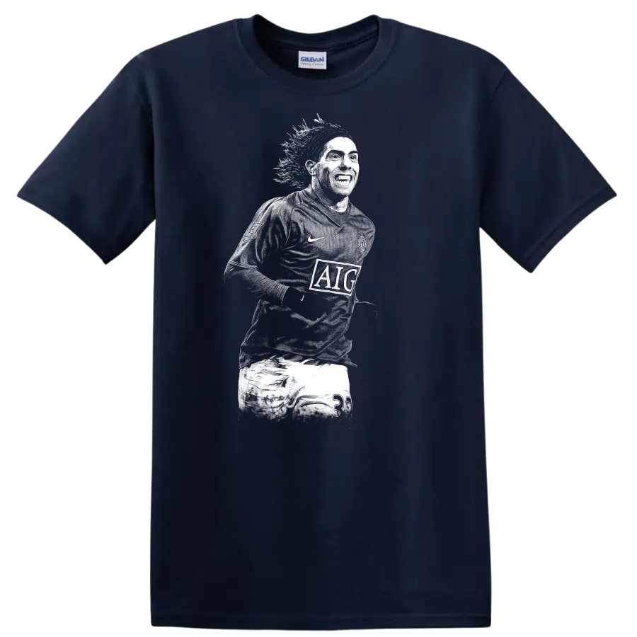 Retro soccer legend portrait of Carlos Alberto Tévez on T - Navy (Blue)