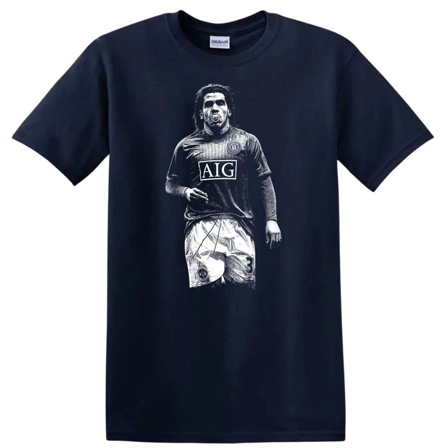 Retro soccer legend portrait style graphic featuring Carlos Alberto Tévez T - Navy (Blue)