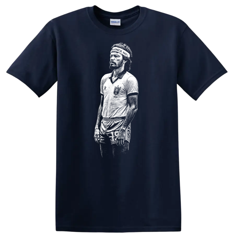 Retro soccer legend portrait graphic of Sócrates Brasileiro on - Navy (Blue)