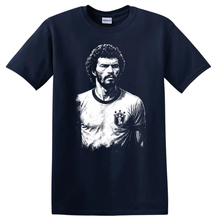 Retro black and white portrait of Sócrates Brasileiro T Shirt - Navy (Blue)