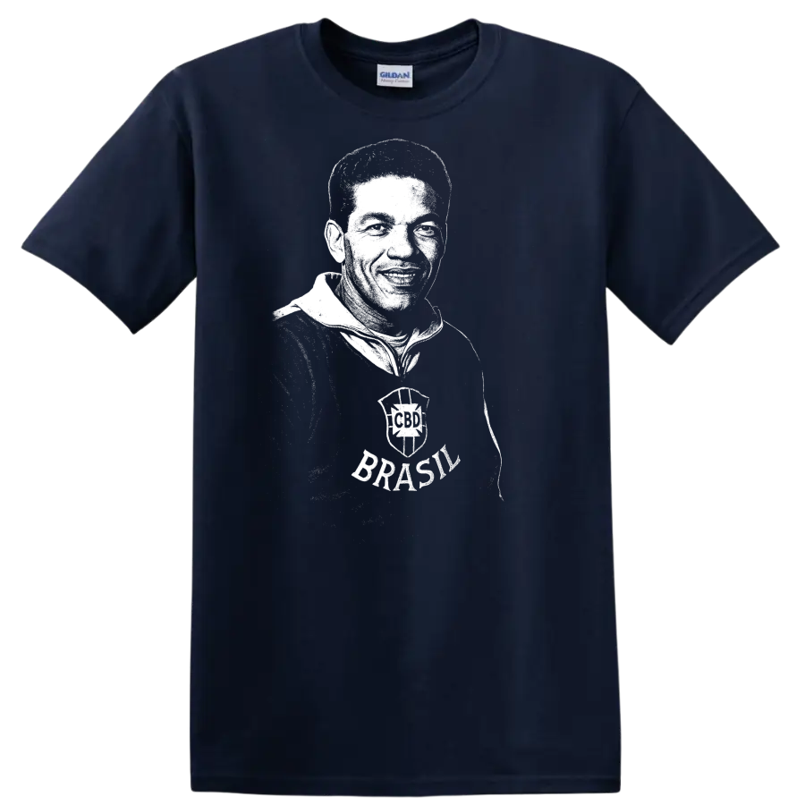 Black and white retro soccer legend portrait graphic T - Navy (Blue)