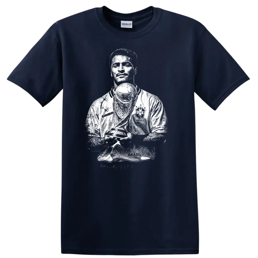 Retro soccer portrait silhouette of Romário de Souza Faria T - Navy (Blue)