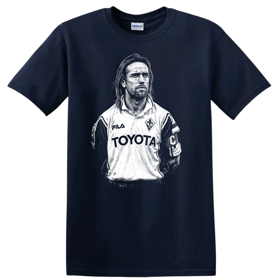 Black and white retro soccer portrait of Gabriel Omar Batistuta T - Navy (Blue)