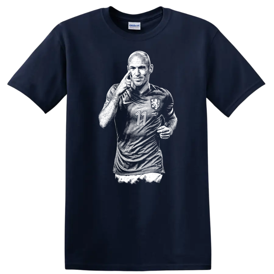 Retro soccer portrait of Arjen Robben style graphic T - Navy (Blue)