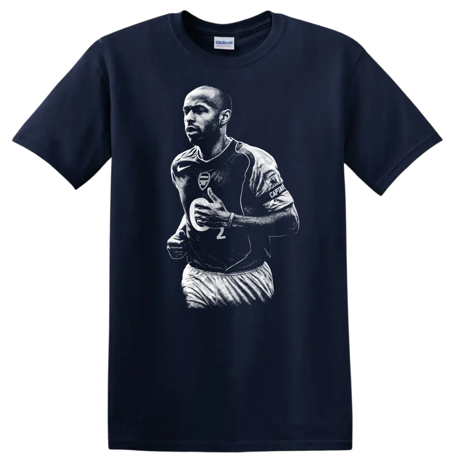 Black and white retro Thierry Henry soccer portrait T - Navy (Blue)