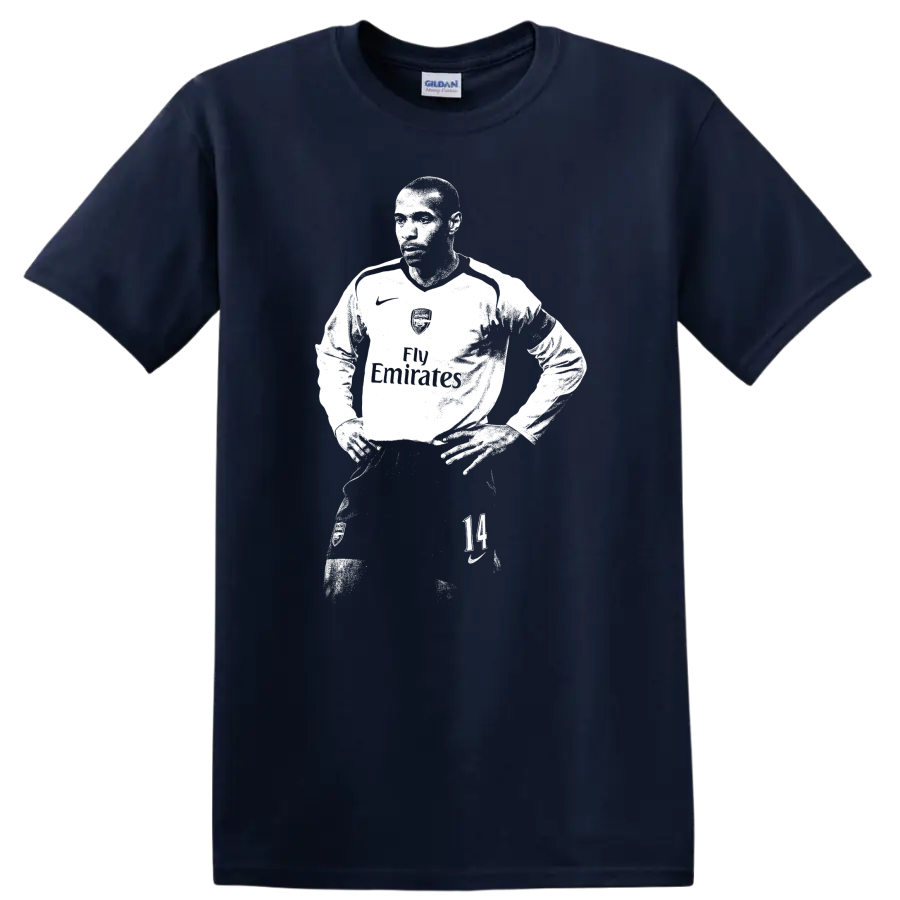 Retro black and white Thierry Henry soccer portrait style T - Navy (Blue)