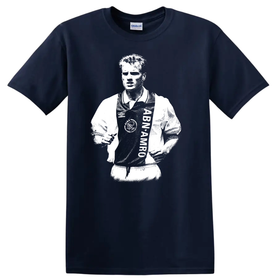 Retro black and white Dennis Bergkamp portrait T Shirt - Navy (Blue)