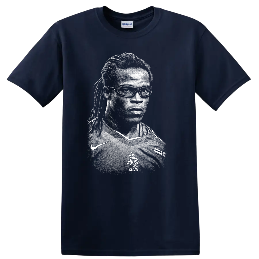 Black and white retro soccer player portrait T - Navy (Blue)