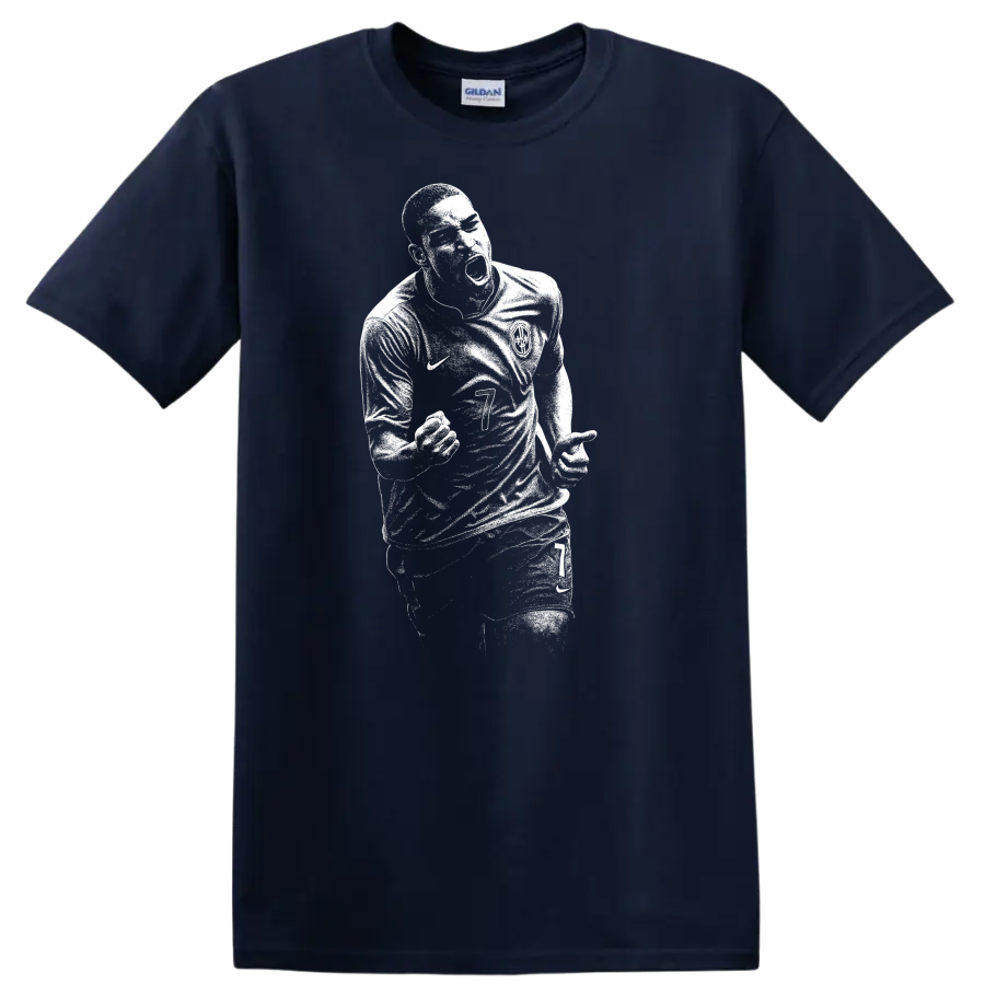 Retro soccer portrait of Adriano Leite Ribeiro style graphic T - Navy (Blue)