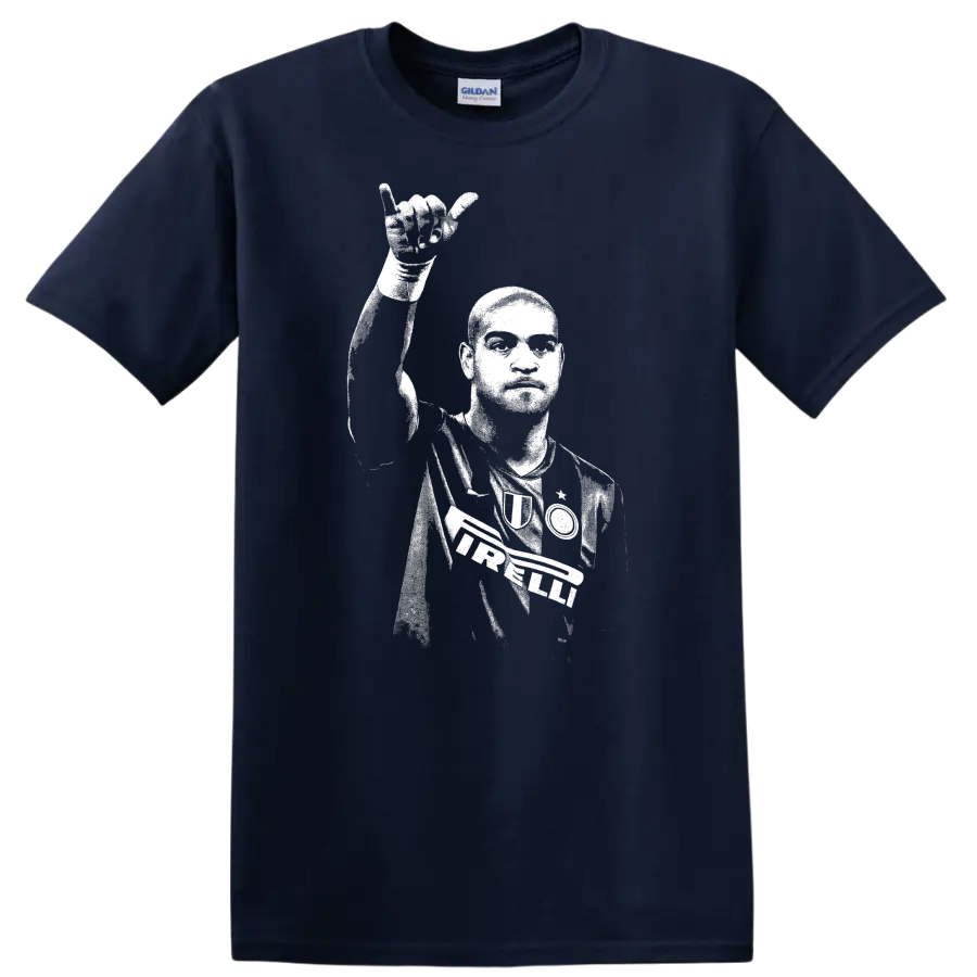 Retro soccer portrait of Adriano Leite Ribeiro legend style T - Navy (Blue)
