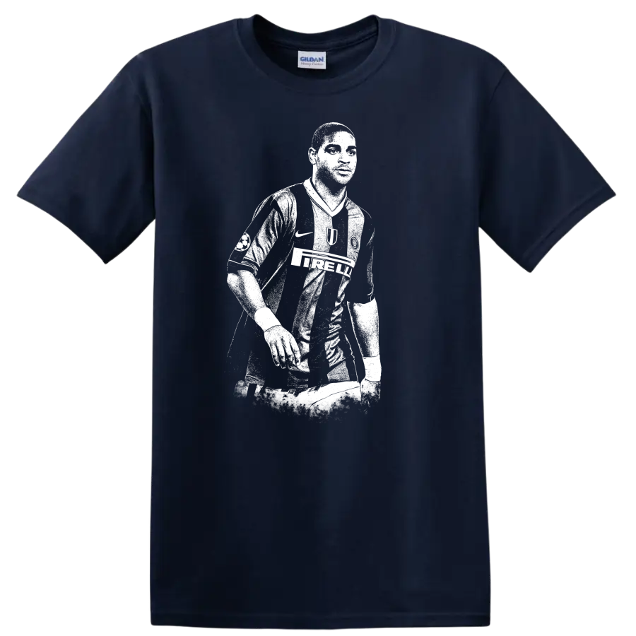 Retro soccer legend portrait silhouette style T Shirt featuring Adriano Leite - Navy (Blue)