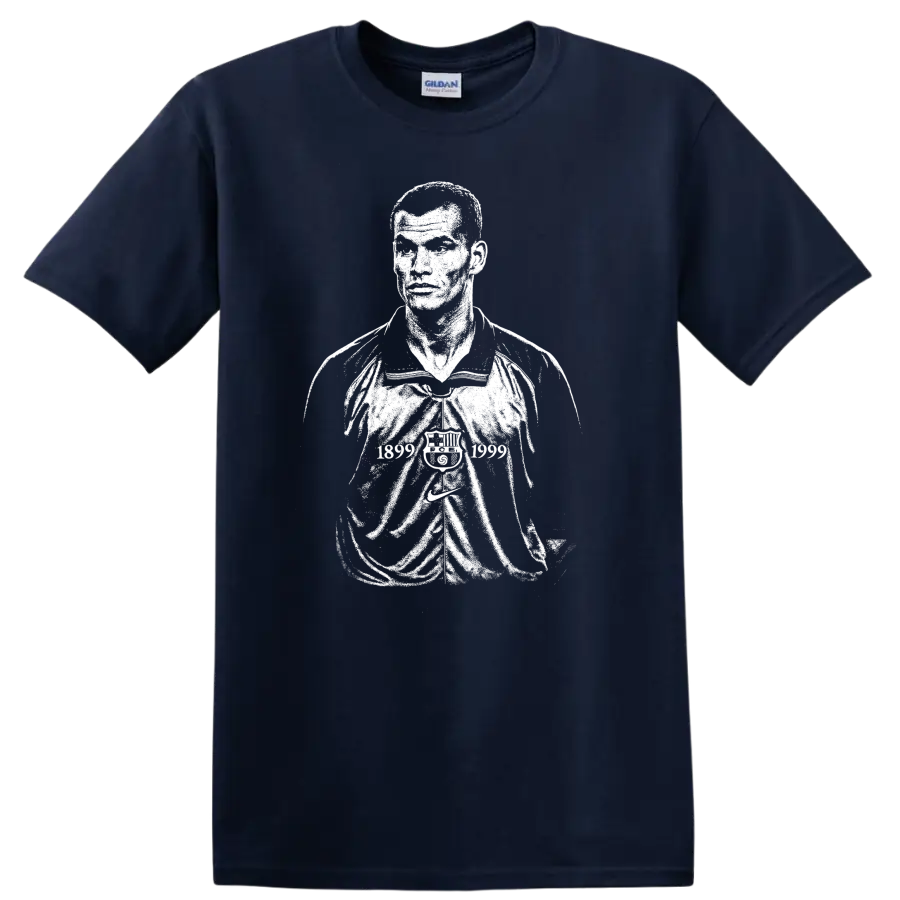 Retro black and white Rivaldo soccer portrait graphic T - Navy (Blue)