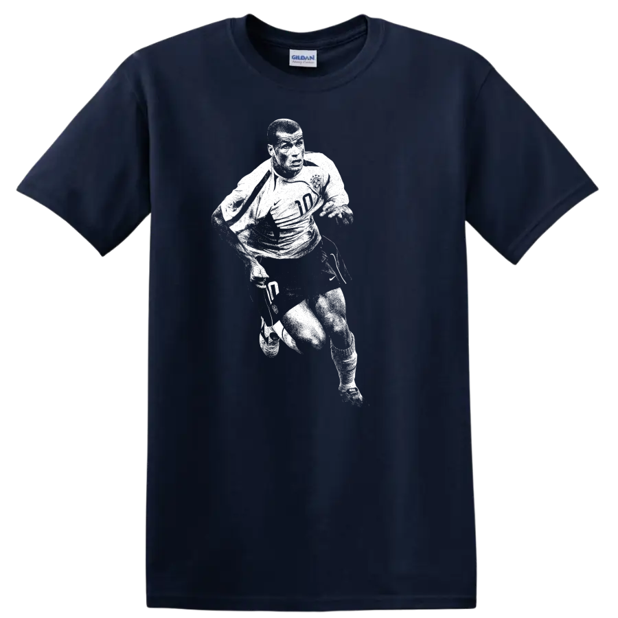 Retro Ronaldo Nazário soccer player silhouette portrait T - Navy (Blue)