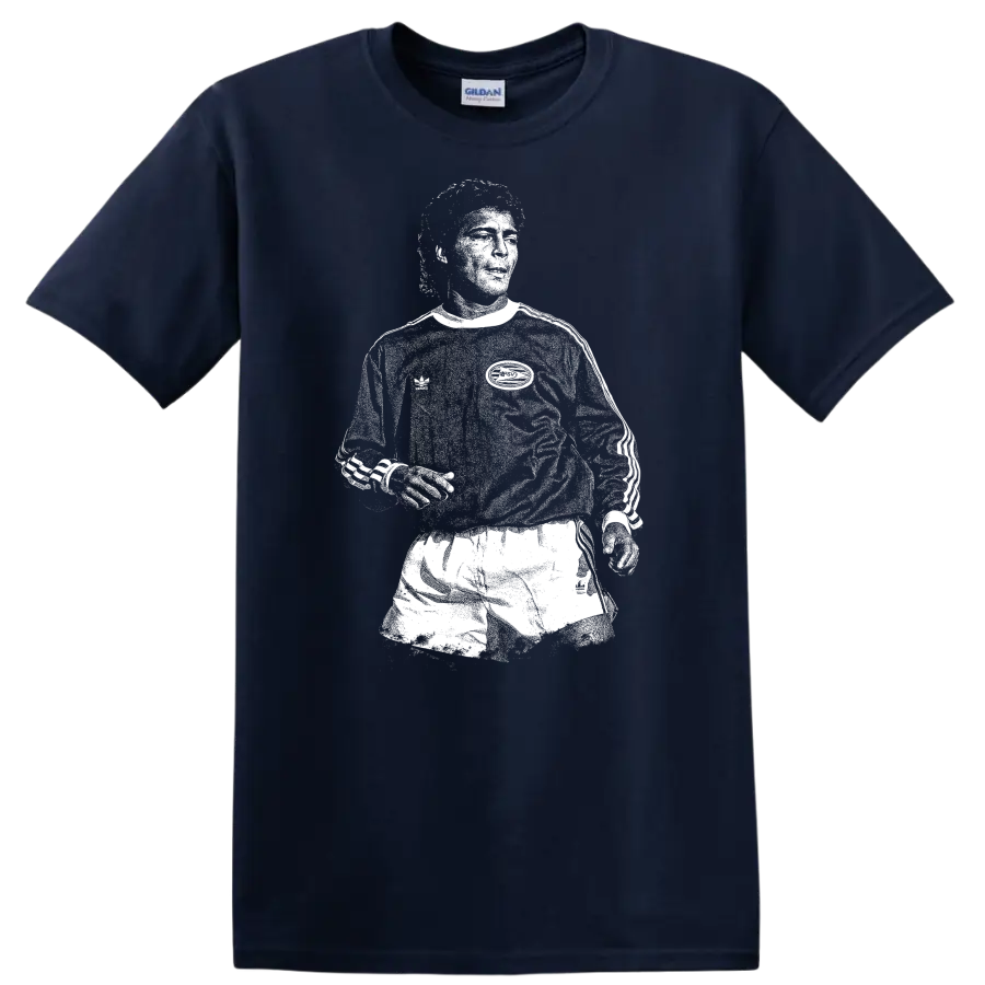 Retro soccer legend portrait of Romário in high-contrast black and white T Shirt - Navy (Blue)