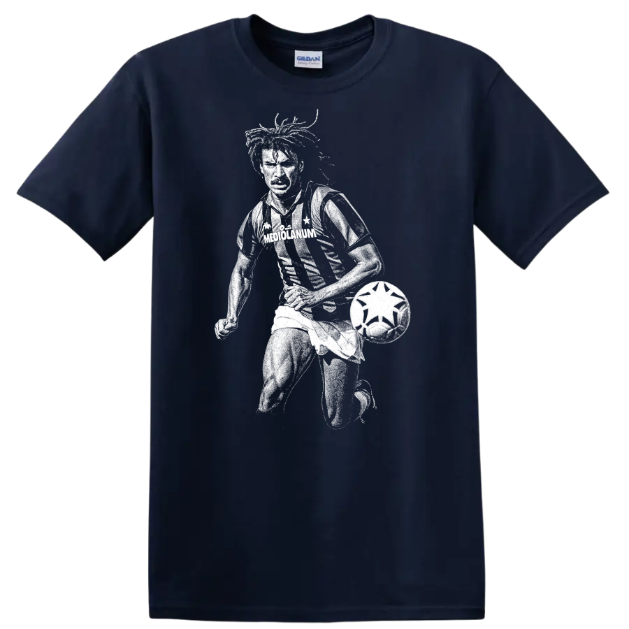 Retro black-and-white Ruud Gullit soccer portrait silhouette T - Navy (Blue)