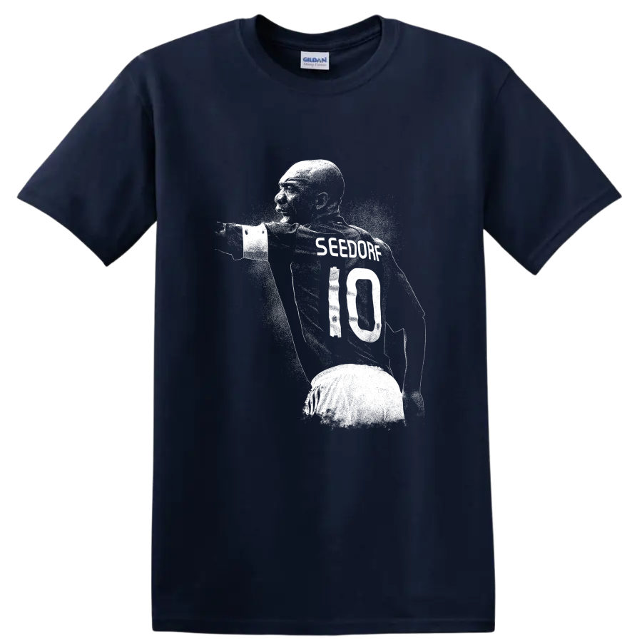 Retro soccer portrait design of Clarence Seedorf style T - Navy (Blue)