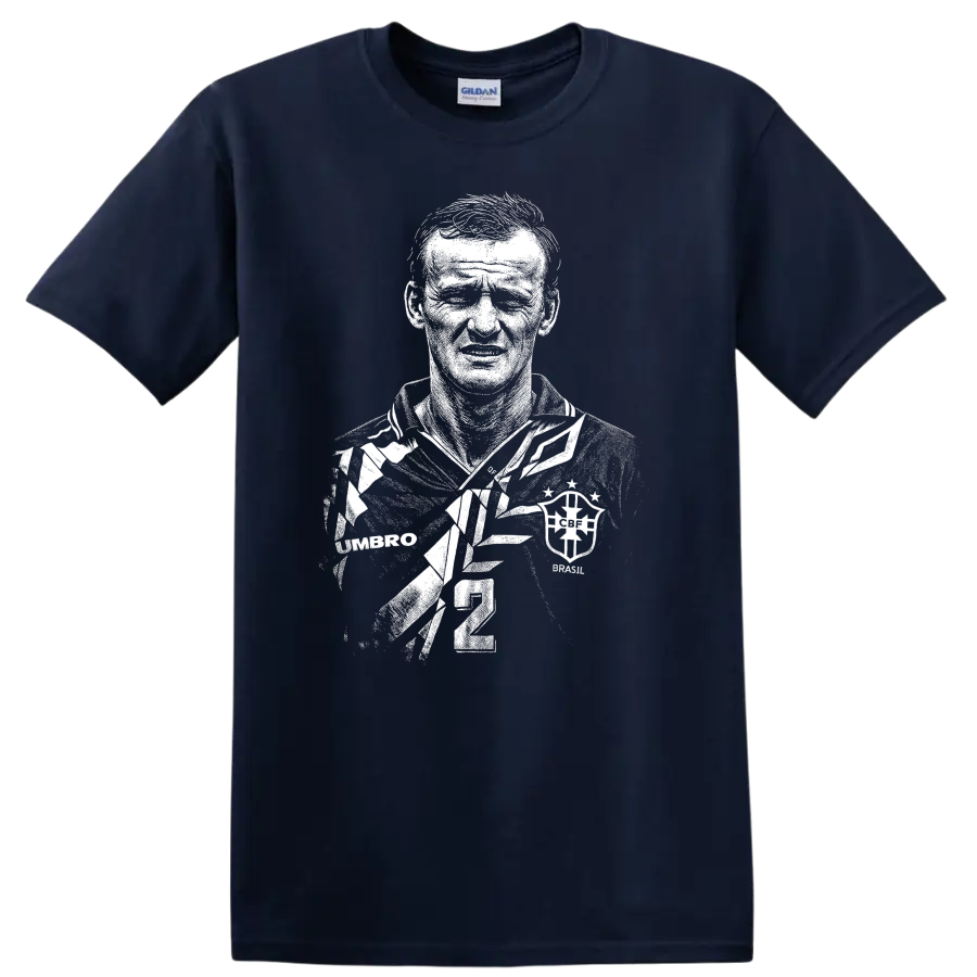 Black and white retro soccer portrait of Cláudio Taffarel T-shirt - Navy (Blue)