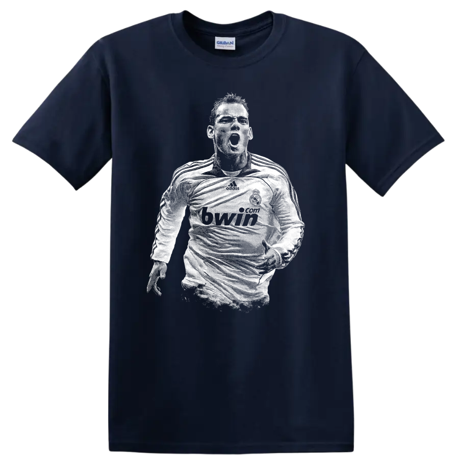 Retro pixel-style Cristiano Ronaldo portrait T shirt - Navy (Blue)