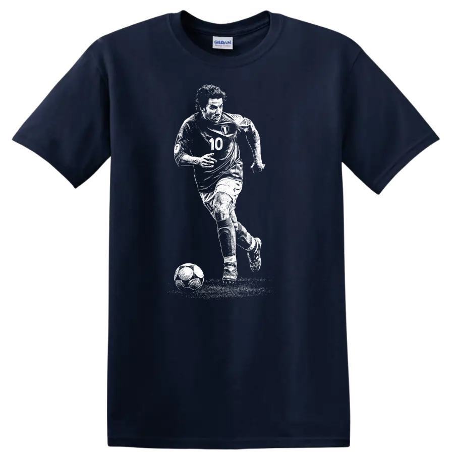 Black and white retro soccer portrait of Alessandro Del Piero T Shirt - Navy (Blue)