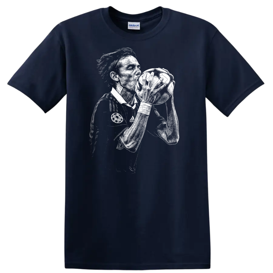 Retro soccer portrait of Filippo Inzaghi legend style T shirt - Navy (Blue)