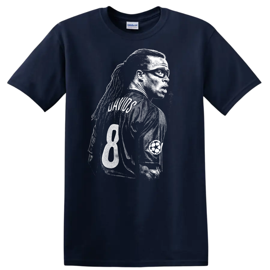 Black and white retro soccer player portrait design T - Navy (Blue)