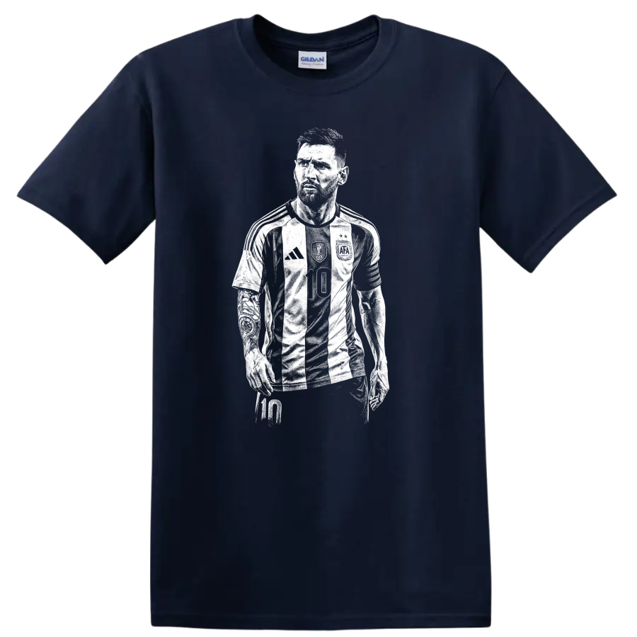 Retro soccer Lionel Messi portrait legend style T - Navy (Blue)