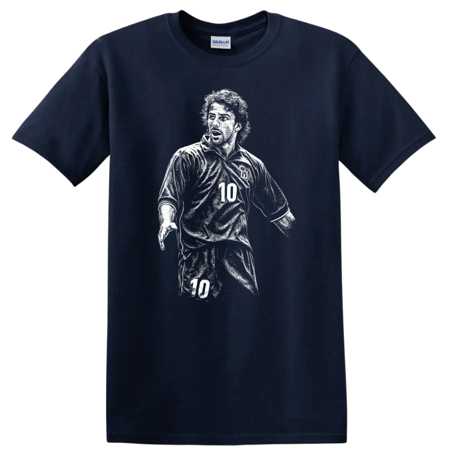 Retro soccer portrait of Alessandro Del Piero legend style T shirt - Navy (Blue)