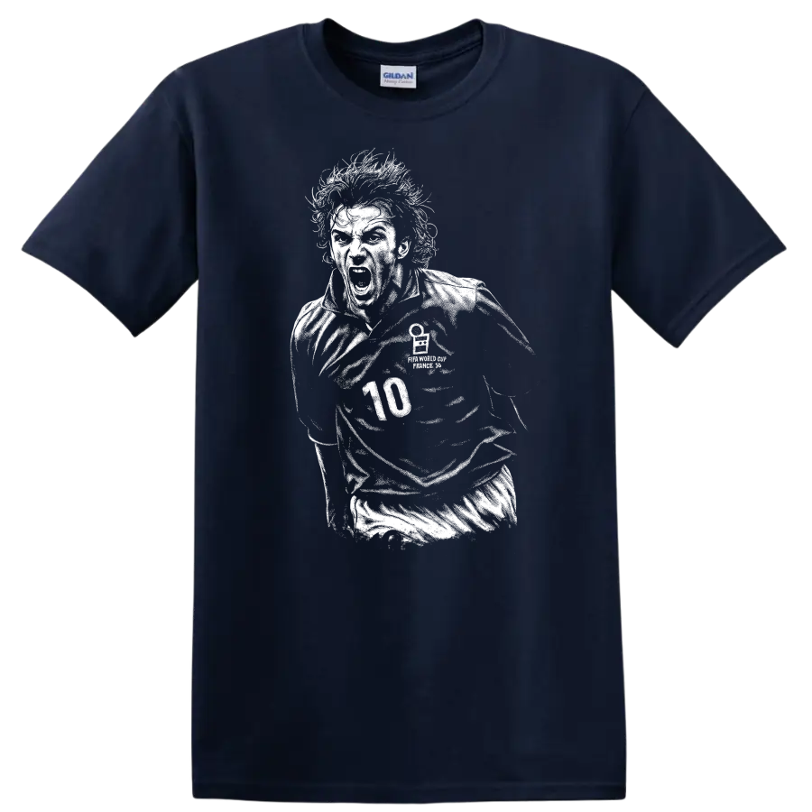 Black and white retro soccer portrait of Alessandro Del Piero style T-shirt - Navy (Blue)