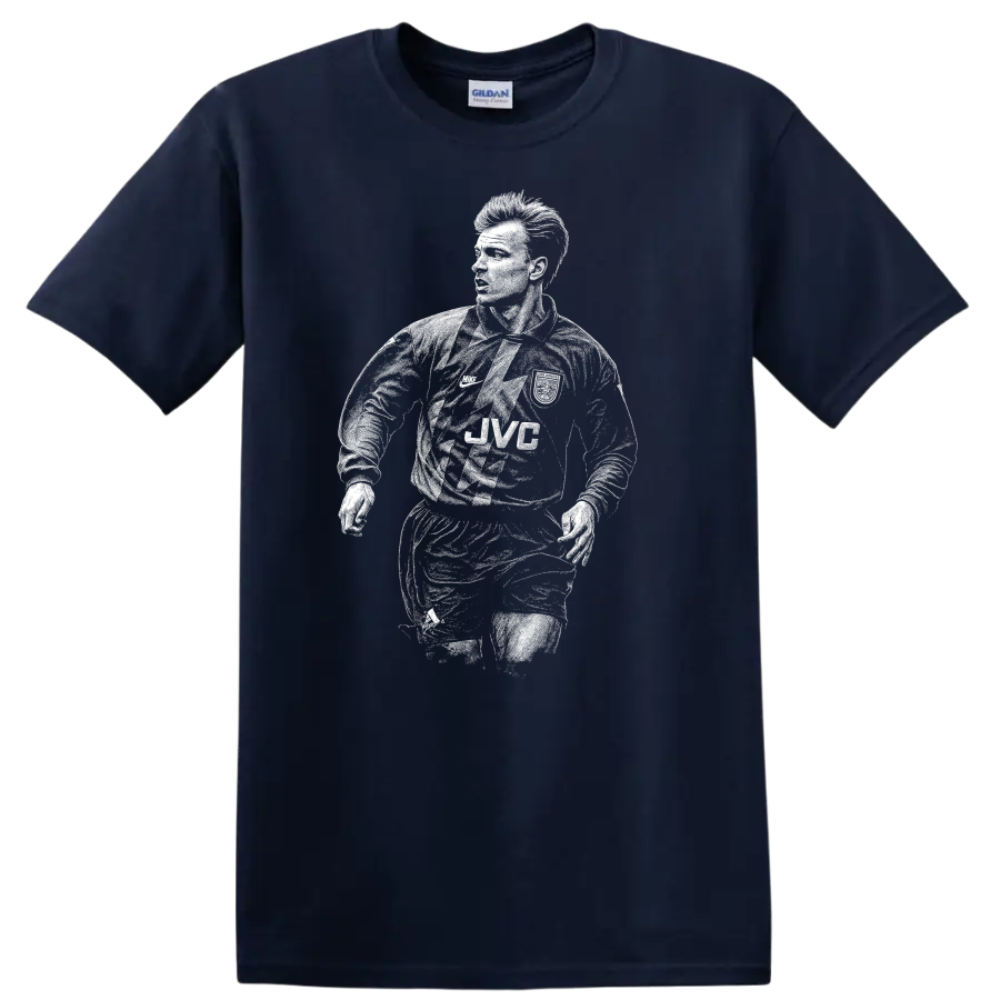 Retro soccer portrait of Dennis Bergkamp legend style T - Navy (Blue)