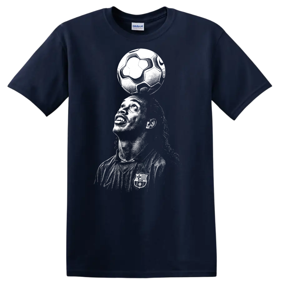 Black and white retro soccer player portrait graphic T - Navy (Blue)
