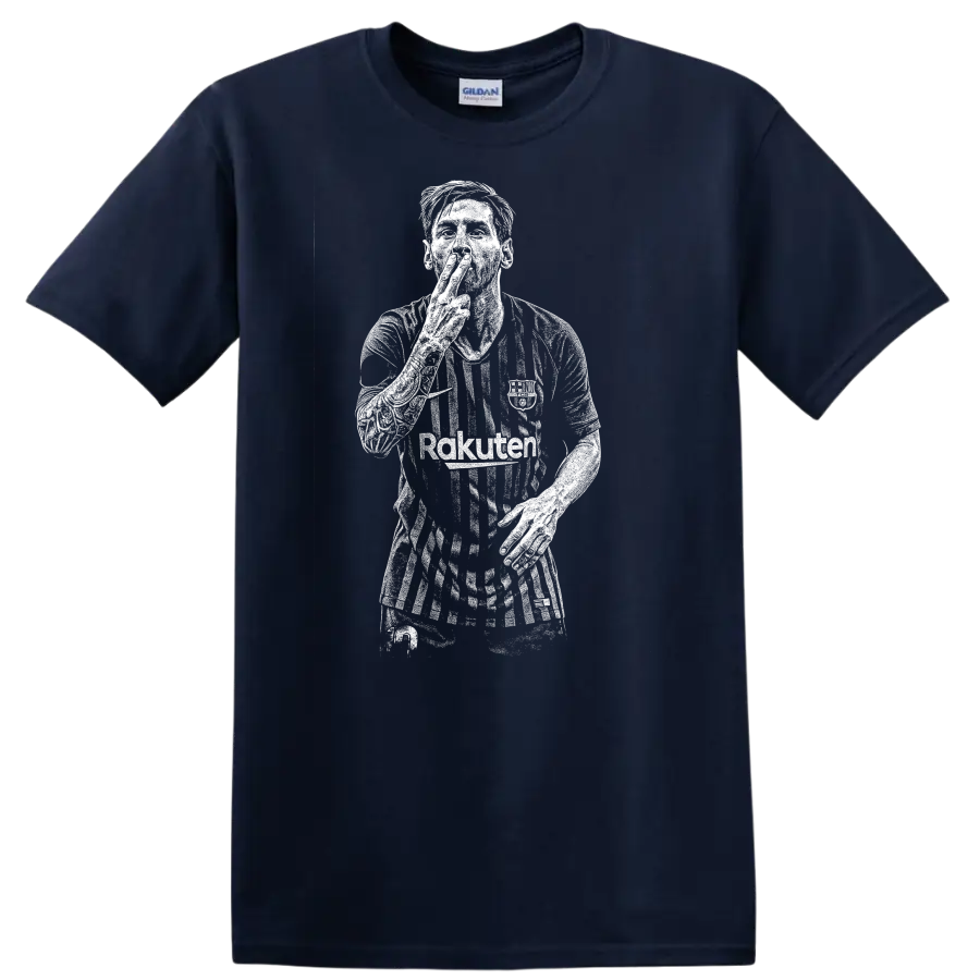 Black and white retro soccer player portrait legend style T - Navy (Blue)