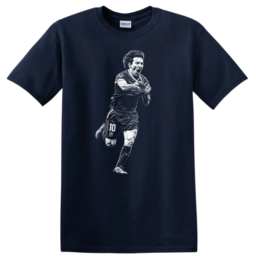 Retro soccer portrait of Lionel Messi legend style T - Navy (Blue)