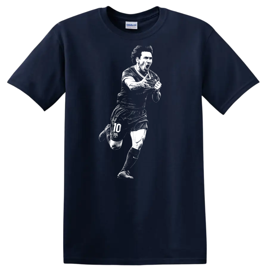 Retro soccer portrait of Lionel Messi in black and white on a - Navy (Blue)