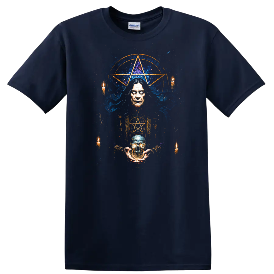 Heavy Metal Occult Legend Skull T Shirt Retro Rock Album Cover Style - Navy (Blue)