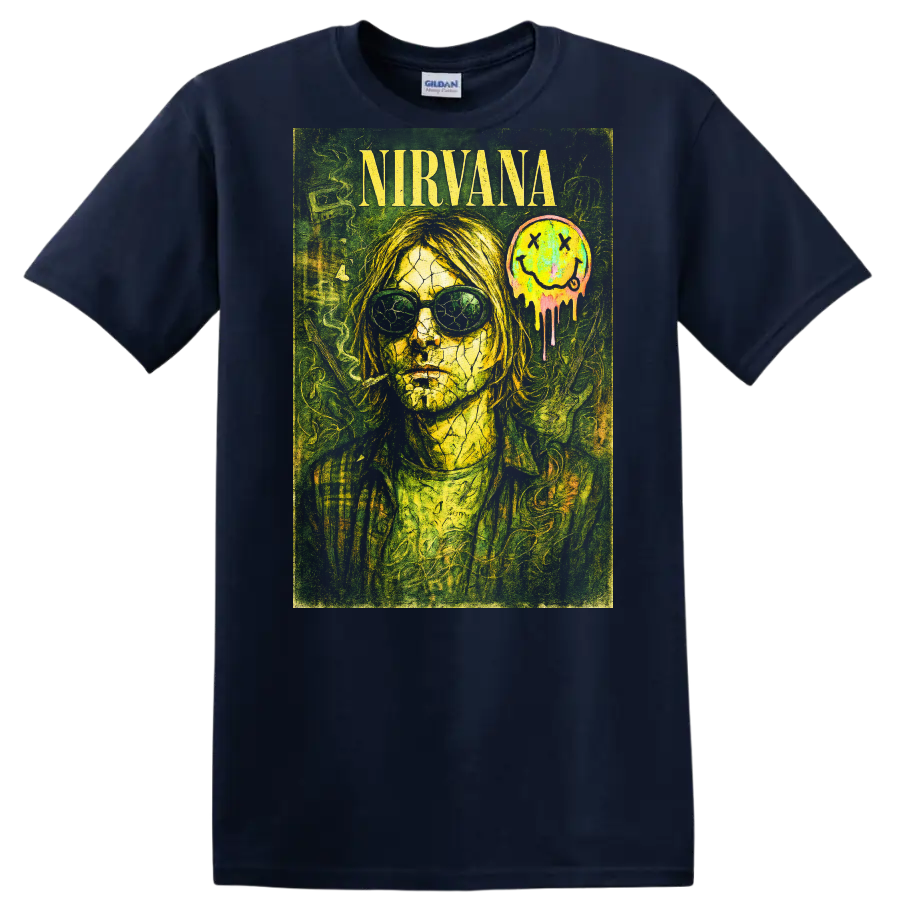 Nirvana Retro Rock Album Cover Legend Style T Shirt - Navy (Blue)